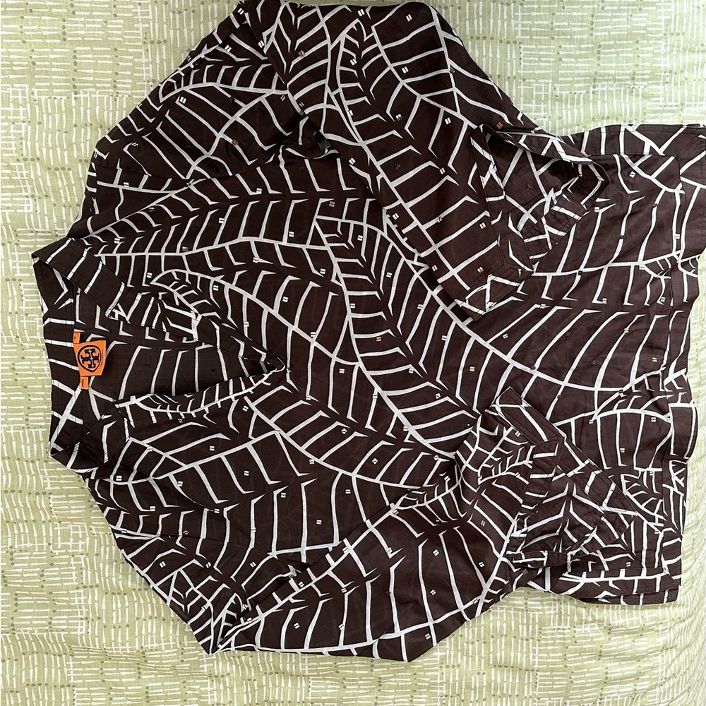 Tory Burch Brown and White Leaf Print Blouse